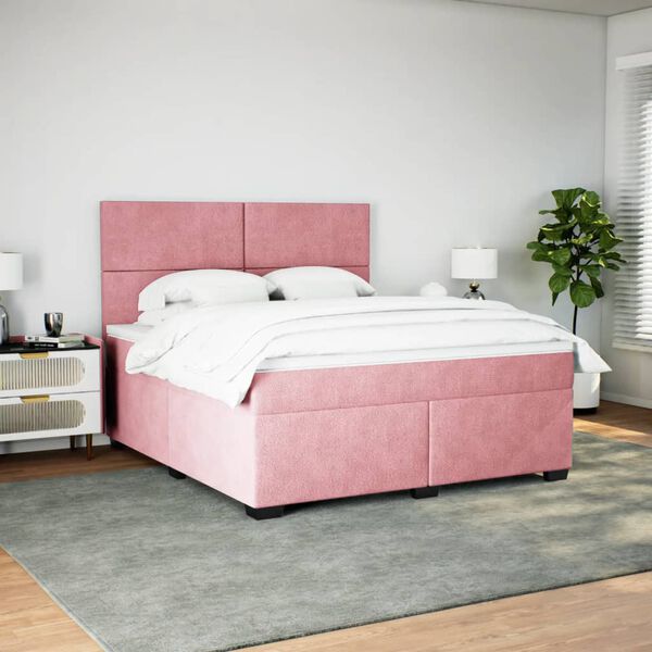vidaXL Sommier &agrave; lattes de lit avec matelas Rose 180x200 cm Velours
