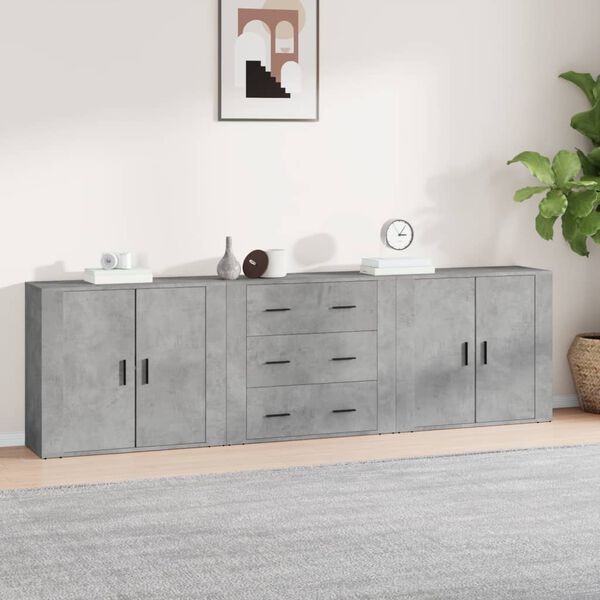 vidaXL Buffets 3 pcs gris b&eacute;ton bois d'ing&eacute;nierie