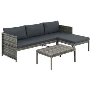 vidaXL Salon de jardin 3 pcs avec coussins R&eacute;sine tress&eacute;e Gris