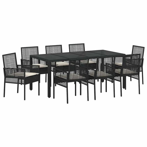 vidaXL Ensemble de salle &agrave; manger pour jardin 9 pcs Noir polyrotin