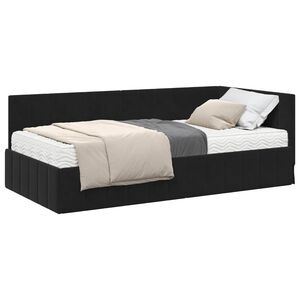 vidaXL Cadre de lit d'angle avec matelas 2 pcs Noir Velours