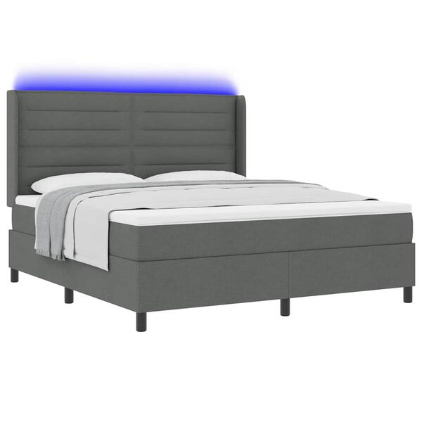 vidaXL Lit &agrave; ressort LED avec matelas Gris fonc&eacute; 180 x 200 cm tissu