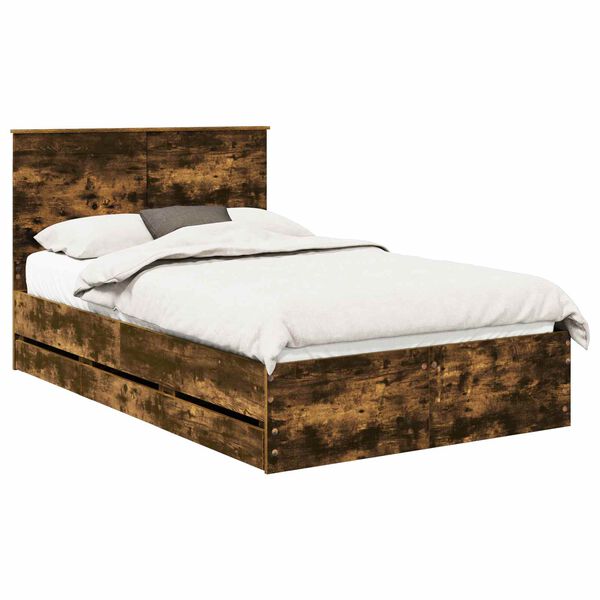 vidaXL Cadre de lit Ch&ecirc;ne fum&eacute; 135 x 190 cm Bois Ing&eacute;nierie