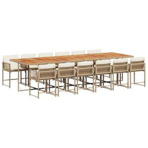 vidaXL Ensemble &agrave; manger de jardin et coussins 13 pcs beige