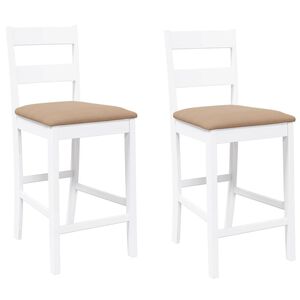 vidaXL Tabourets de bar avec coussins 2 pcs blanc bois massif d'hévéa