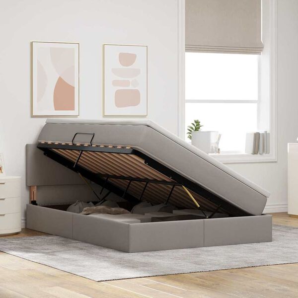 vidaXL Lit avec rangement et LED avec matelas Taupe 140 x 200 cm tissu
