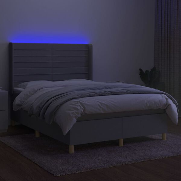 vidaXL Sommier &agrave; lattes de lit matelas LED Gris clair 140x200 cm Tissu