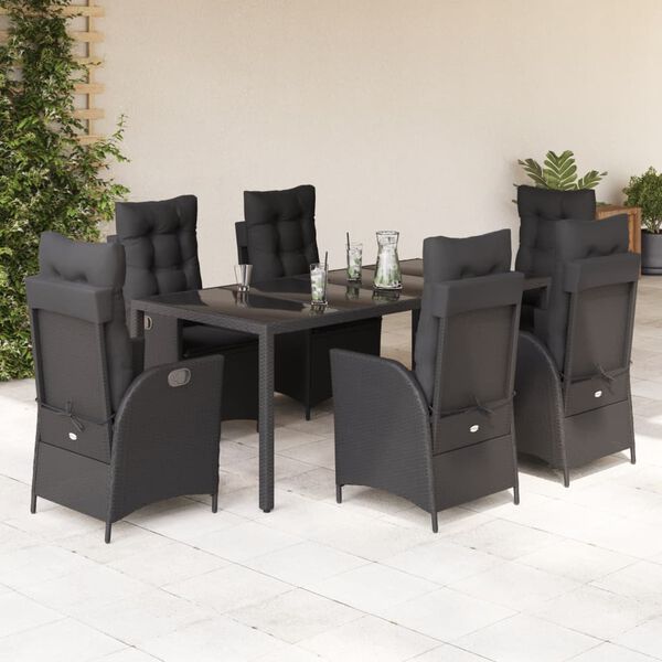 vidaXL Ensemble &agrave; manger de jardin coussins 7pcs Noir R&eacute;sine tress&eacute;e