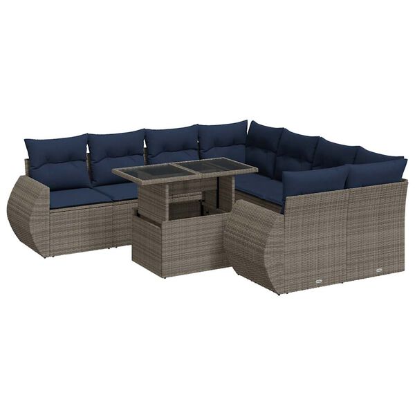 vidaXL Salon de jardin avec coussins 9 pcs gris r&eacute;sine tress&eacute;e acacia