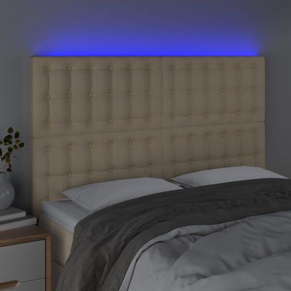 vidaXL T&ecirc;te de lit &agrave; LED Cr&egrave;me 144x5x118/128 cm Tissu
