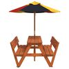 vidaXL Table de pique-nique pour 4 enfants avec parasol bois de sapin