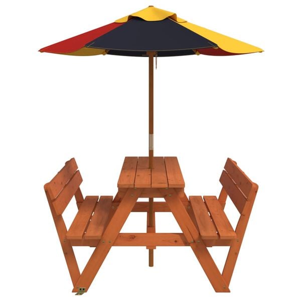vidaXL Table de pique-nique pour 4 enfants avec parasol bois de sapin