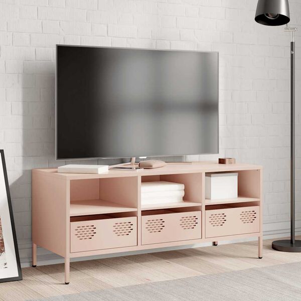 vidaXL Meuble TV rose 101,5x39x43,5 cm acier lamin&eacute; &agrave; froid