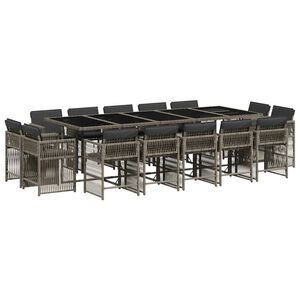 vidaXL Ensemble &agrave; manger de jardin 15 pcs coussins gris r&eacute;sine tress&eacute;e
