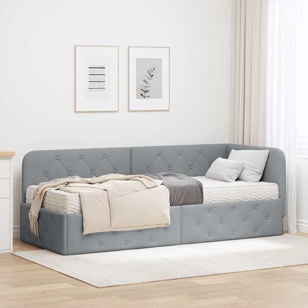vidaXL Cadre de lit d'angle Gris clair 80 x 200 cm tissu