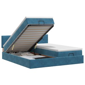 vidaXL Lit ottoman avec matelas 2 pc Bleu fonc&eacute; Velours