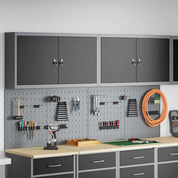 vidaXL Set de Cabinet d'Outils et Pegboard avec étagère 6 pcs Noir