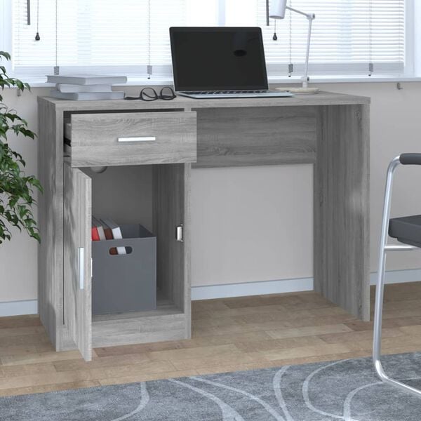 vidaXL Bureau avec tiroir et armoire Sonoma gris 100x40x73 cm