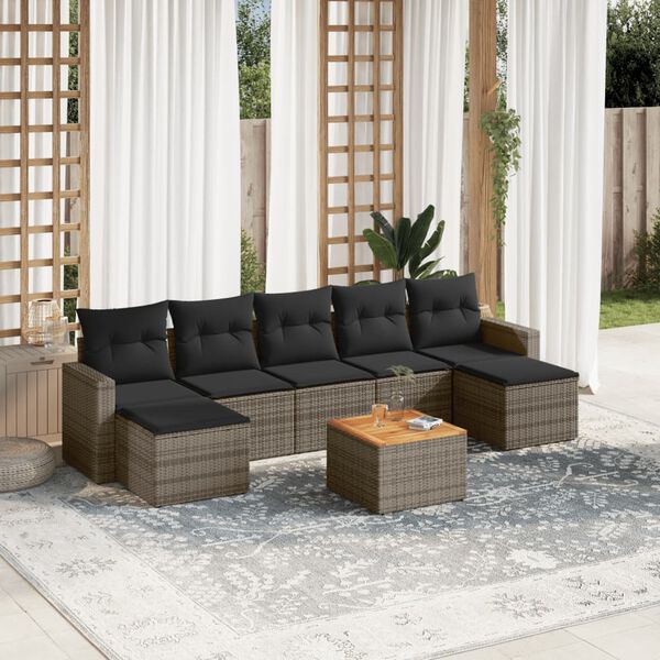 vidaXL Salon de jardin 8 pcs avec coussins gris r&eacute;sine tress&eacute;e