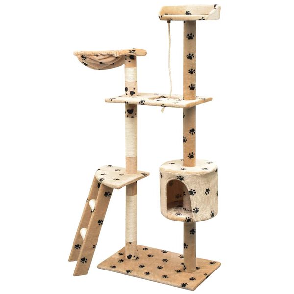 vidaXL Arbre &agrave; chat et griffoir Sisal 150 cm Empreintes de pattes Beige