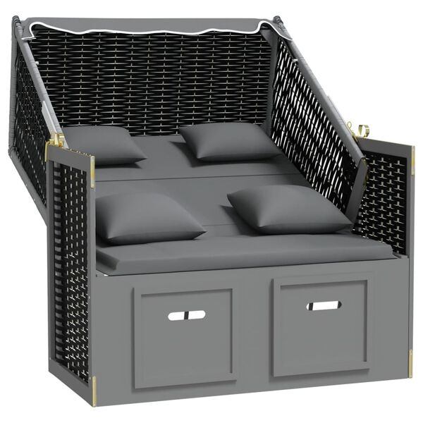 vidaXL Strandkorb avec coussin poly rotin bois solide anthracite noir