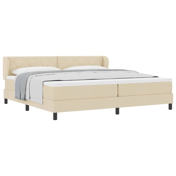 vidaXL Lit boxspring avec matelas Cr&egrave;me 200 x 200 cm tissu
