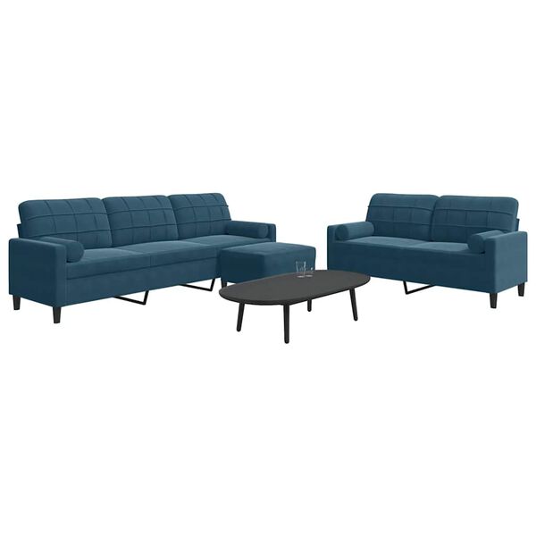 vidaXL Ensemble de canap&eacute;s 3pcs et coussins et traversins bleu velours