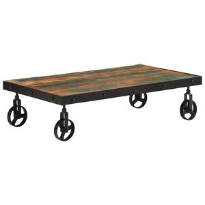 vidaXL Table basse roulettes bois de r&eacute;cup&eacute;ration massif 100x55x26 cm