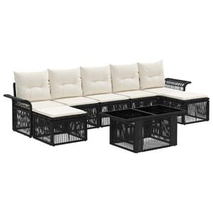vidaXL Ensemble de canap&eacute; de jardin 8 pc Noir et blanc cr&egrave;me polyrotin