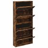 vidaXL Armoire &agrave; chaussures miroir &agrave; 4 niveaux ch&ecirc;ne fum&eacute; 63x17x134 cm