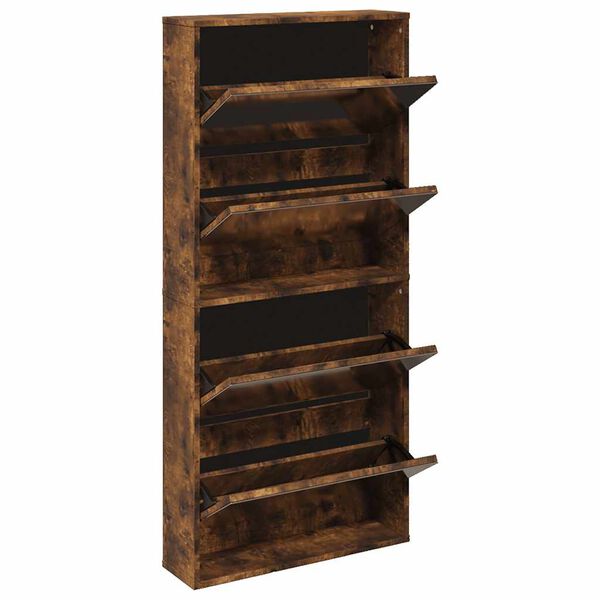 vidaXL Armoire &agrave; chaussures miroir &agrave; 4 niveaux ch&ecirc;ne fum&eacute; 63x17x134 cm