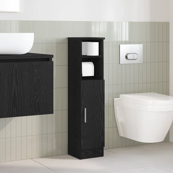 vidaXL Meuble de salle de bain avec porte-rouleau noir 20,5x22x90 cm
