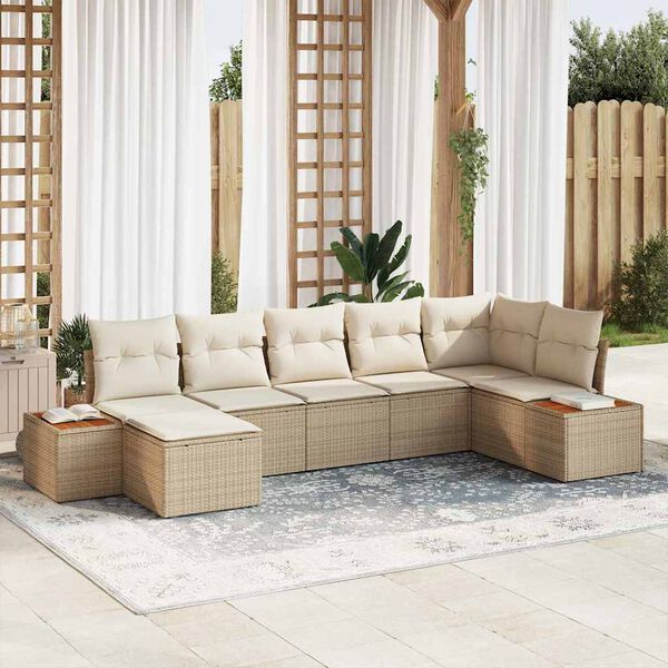 vidaXL Ensemble de canap&eacute; de jardin avec coussin 7 pcs Beige polyrotin