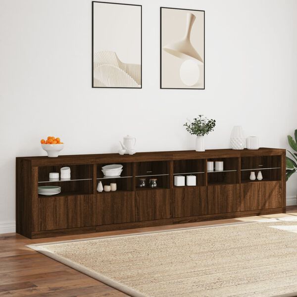 vidaXL Buffet avec lumi&egrave;res LED ch&ecirc;ne marron 283x37x67 cm