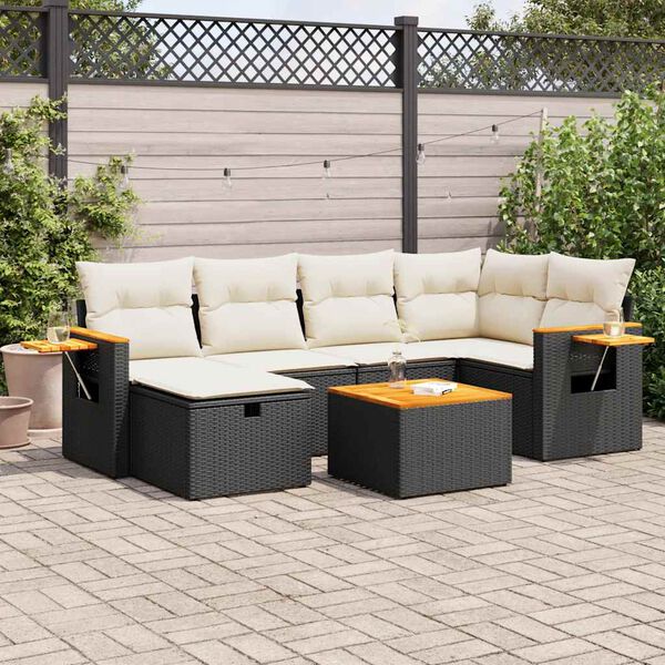 vidaXL Salon de jardin 7 pcs avec coussins noir r&eacute;sine tress&eacute;e