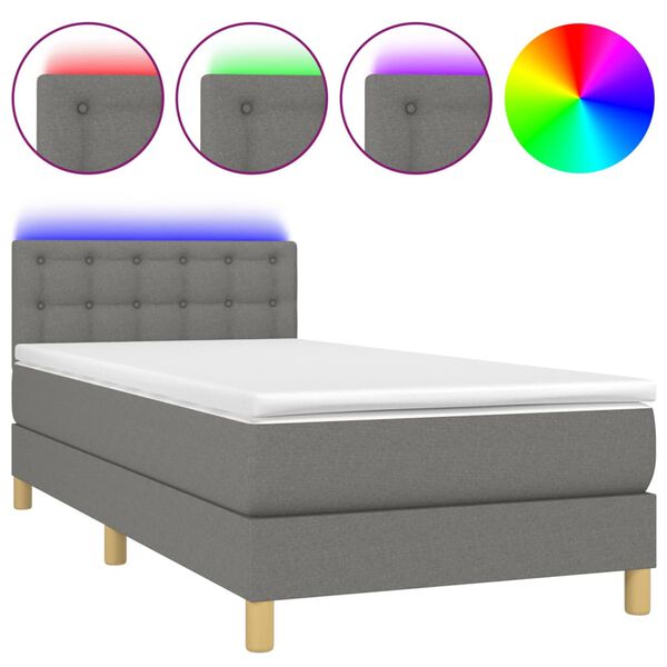 vidaXL Sommier &agrave; lattes de lit avec matelas et LED Gris fonc&eacute; 90x190cm