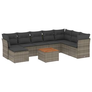 vidaXL Salon de jardin 9 pcs avec coussins gris r&eacute;sine tress&eacute;e