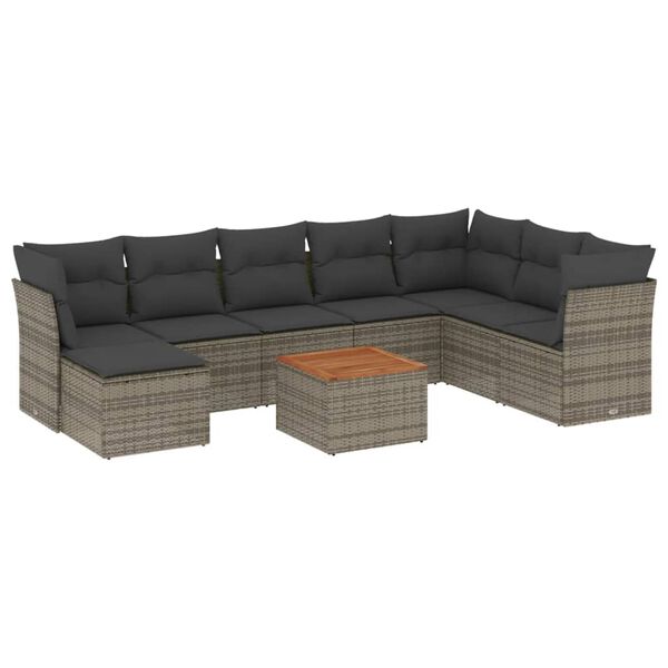 vidaXL Salon de jardin 9 pcs avec coussins gris r&eacute;sine tress&eacute;e