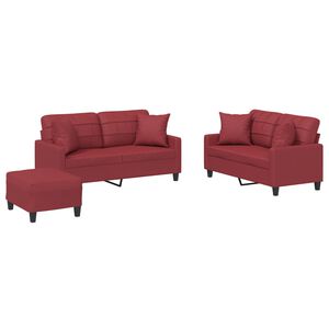 vidaXL Ensemble de canap&eacute;s 3 pcs et coussins rouge bordeaux similicuir