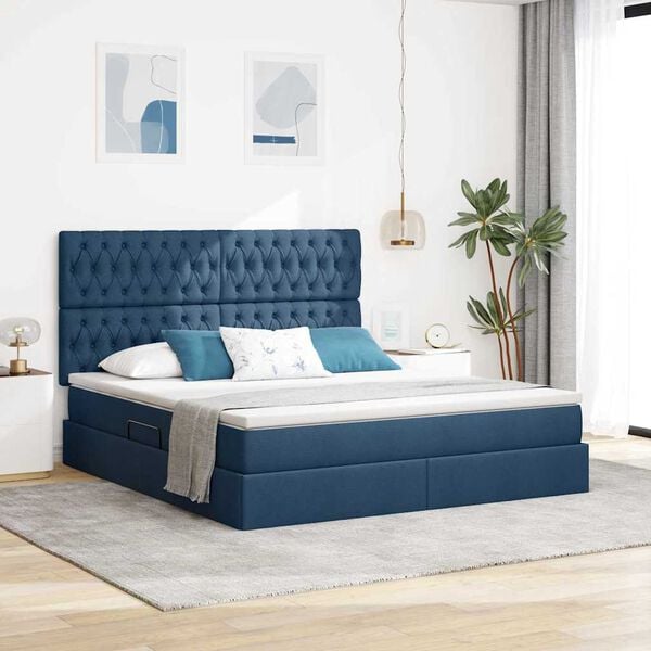 vidaXL Lit avec rangement et matelas Bleu 180 x 200 cm Polyester