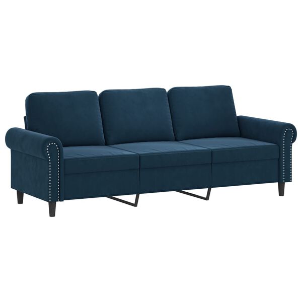 vidaXL Canap&eacute; 3 places et oreillers et coussins Bleu 180 cm Velours