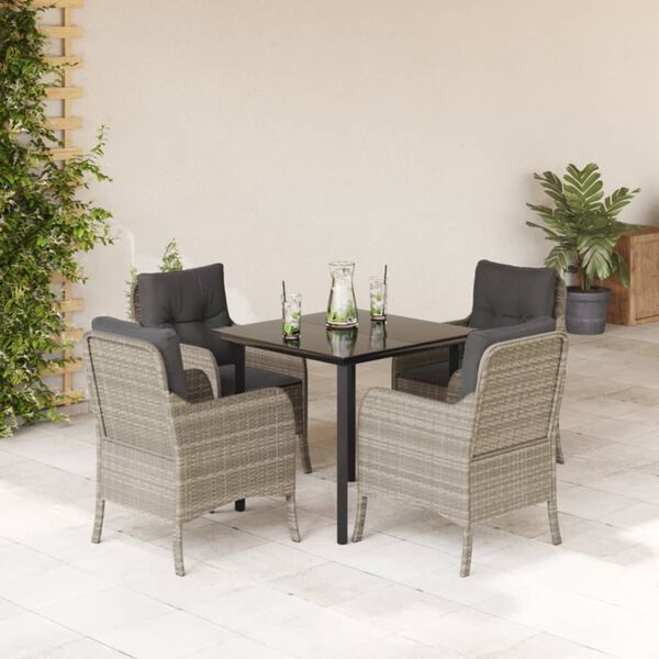 vidaXL Ensemble &agrave; manger de jardin et coussins 5 pcs gris clair rotin