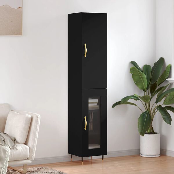 vidaXL Buffet haut Noir 34,5x34x180 cm Bois d'ing&eacute;nierie