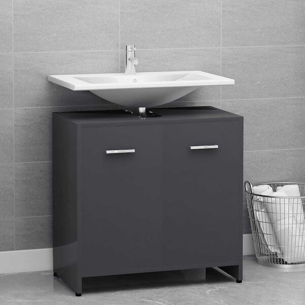 vidaXL Armoire de salle de bain Gris brillant 60x33x61 cm Agglom&eacute;r&eacute;