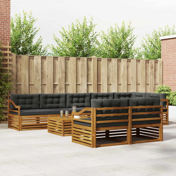 vidaXL Ensemble de canap&eacute;s d'ext&eacute;rieur 9 pcs Naturel et Anthracite