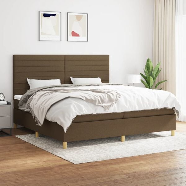 vidaXL Sommier &agrave; lattes de lit avec matelas Marron fonc&eacute; 200x200 cm
