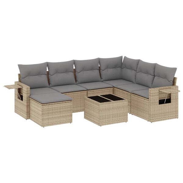 vidaXL Salon de jardin avec coussins 8 pcs beige r&eacute;sine tress&eacute;e