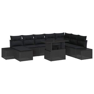 vidaXL Ensemble de canap&eacute; de jardin avec coussin 9 pcs Noir polyrotin