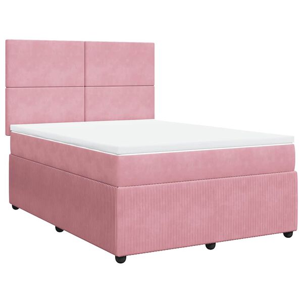 vidaXL Sommier &agrave; lattes de lit avec matelas Rose 140x200 cm Velours