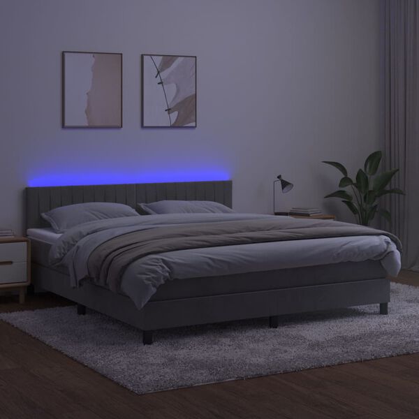 vidaXL Sommier &agrave; lattes de lit avec matelas LED Gris clair 160x200 cm